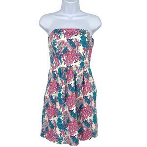 Vineyard Vines Ocean Life Strapless Coral Reef Print Dress Pink Blue Size 00